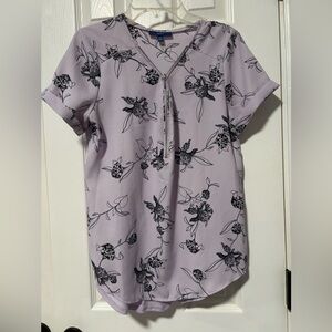 Womens lavender Floral Blouse short sleeve formal travel top outdoor shirt sexy